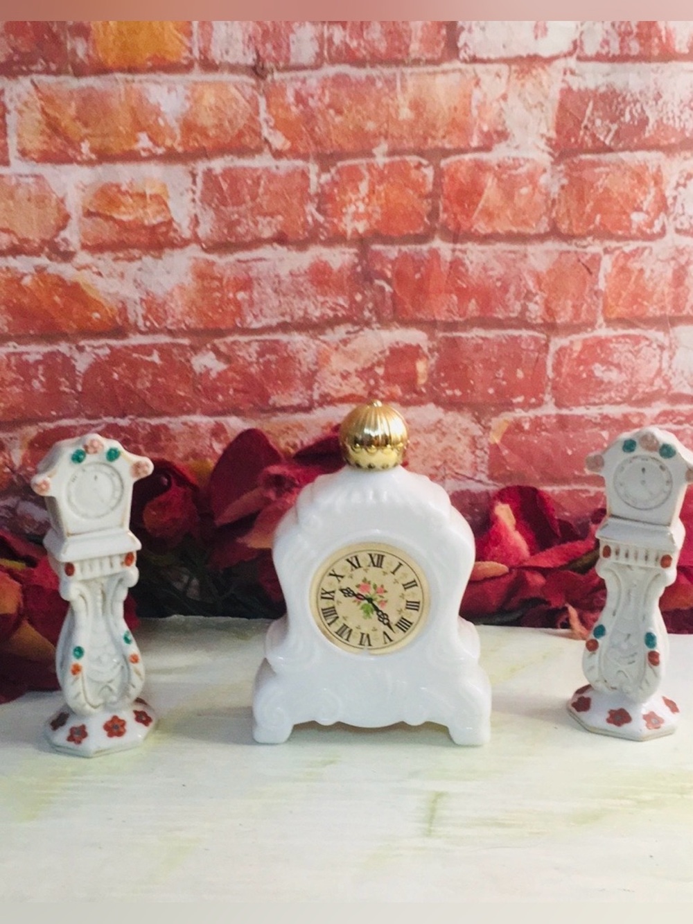 Vintage Porcelain and Milk Glass Clock Figurines